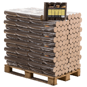 Rundbriketter av bok, pall 96 förpackningar x 10 kg (960 kg)